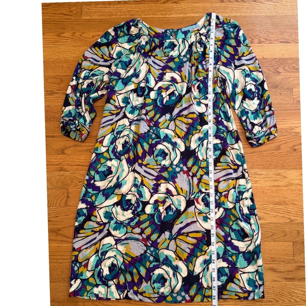 Antonio Melani Floral Rayon Shift Dress Purple Teal Size 8 - Picture 4 of 10